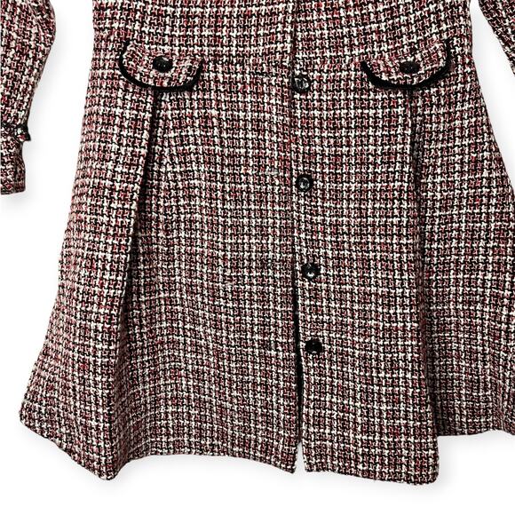 Nannette Kids Red Black Tweed Button Christmas Dress Coat w/ Velvet Collar Sz 5 - Picture 5 of 11